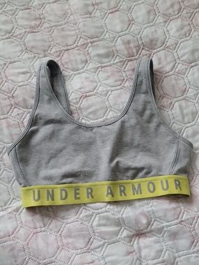 Under Armour Light Gray Sports Bra with Yellow Logo Band